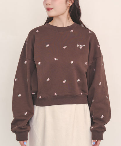 総柄刺繍スウェットトップス Rose Embroidery