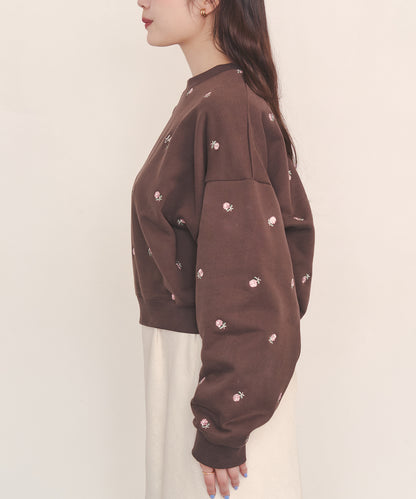 総柄刺繍スウェットトップス Rose Embroidery