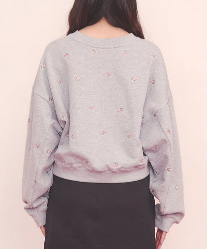 総柄刺繍スウェットトップス Rose Embroidery