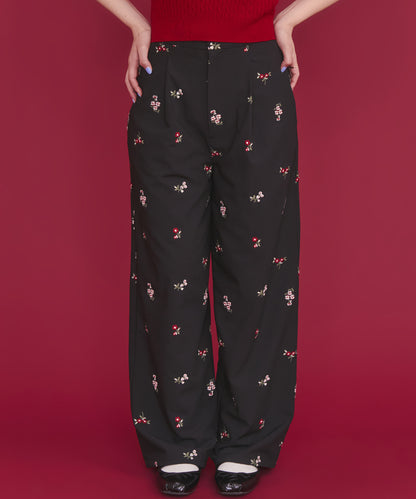 総柄刺繍ストレートパンツ Ditsy Floral Embroidery