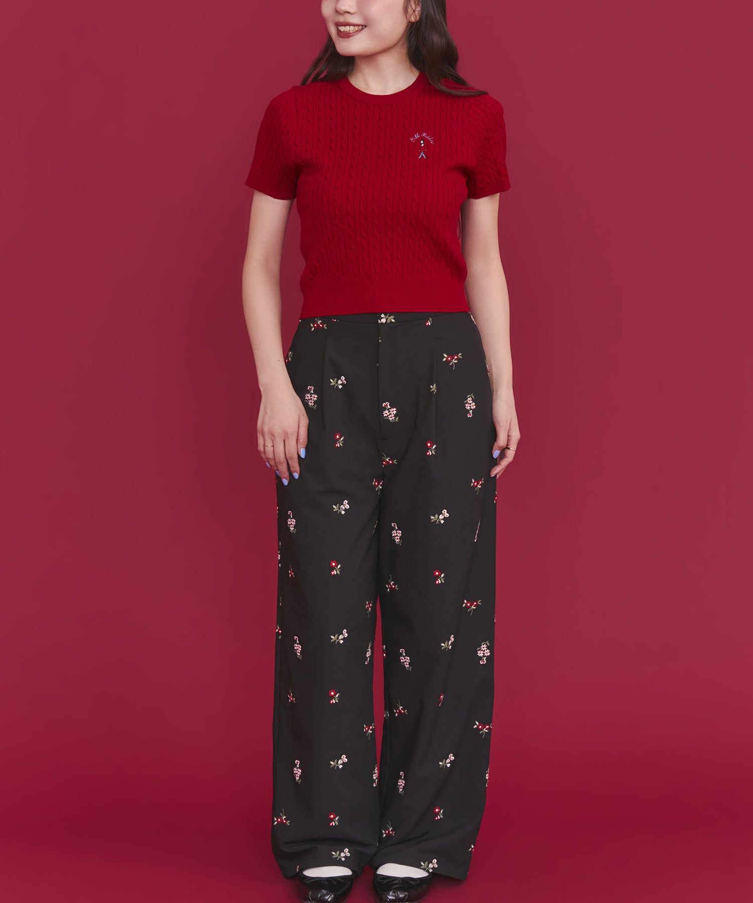 総柄刺繍ストレートパンツ Ditsy Floral Embroidery