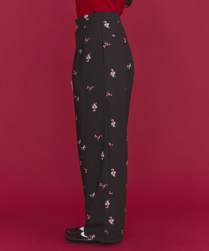 総柄刺繍ストレートパンツ Ditsy Floral Embroidery