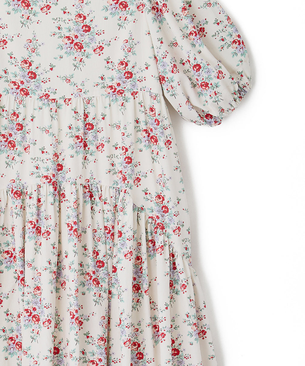 パフスリーブ ティアードワンピース