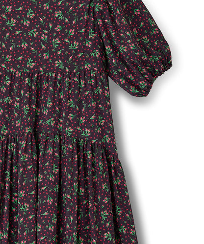 パフスリーブ ティアードワンピース