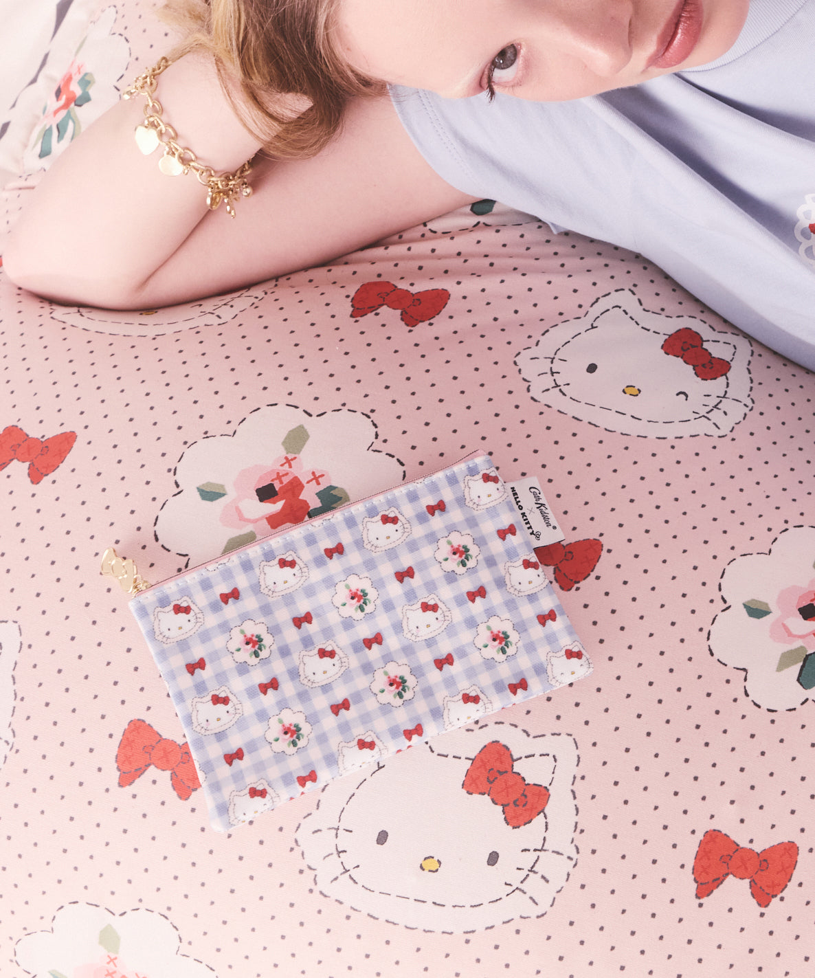 Cath Kidston × Hello Kitty ジップドパース Gingham Provence