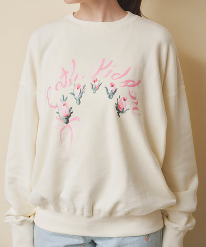 プリントスウェットトップス Ribbon Floral