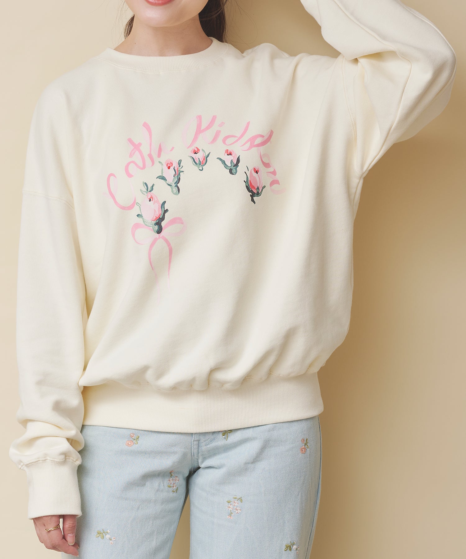 プリントスウェットトップス Ribbon Floral