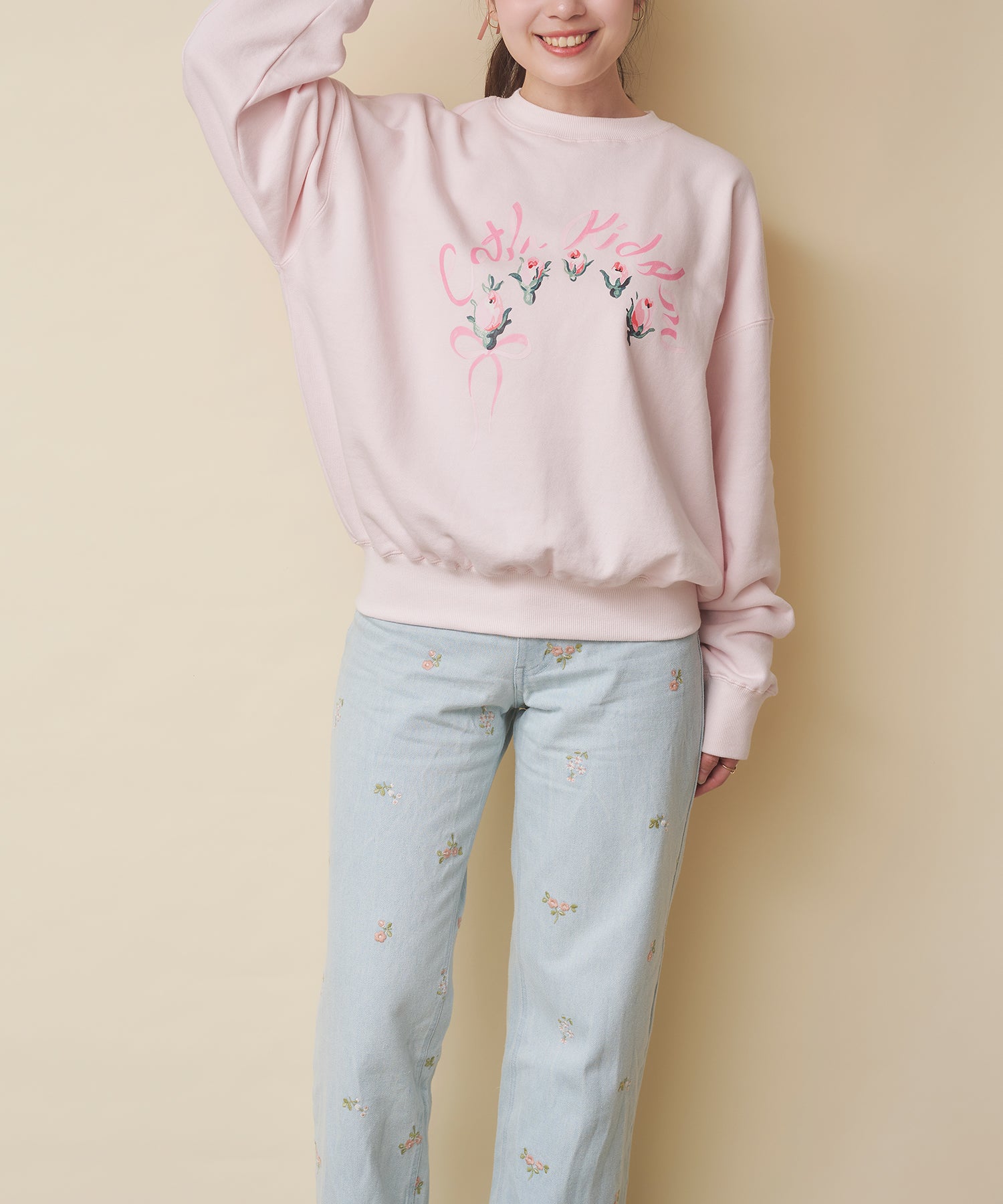 プリントスウェットトップス Ribbon Floral