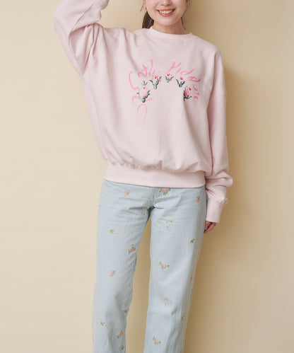 プリントスウェットトップス Ribbon Floral