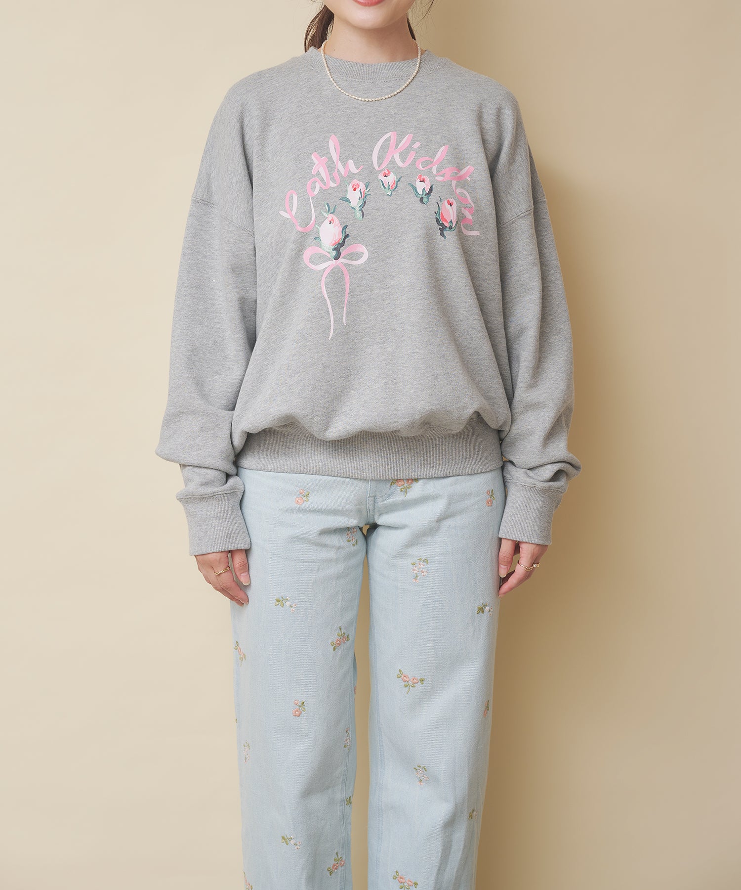 プリントスウェットトップス Ribbon Floral