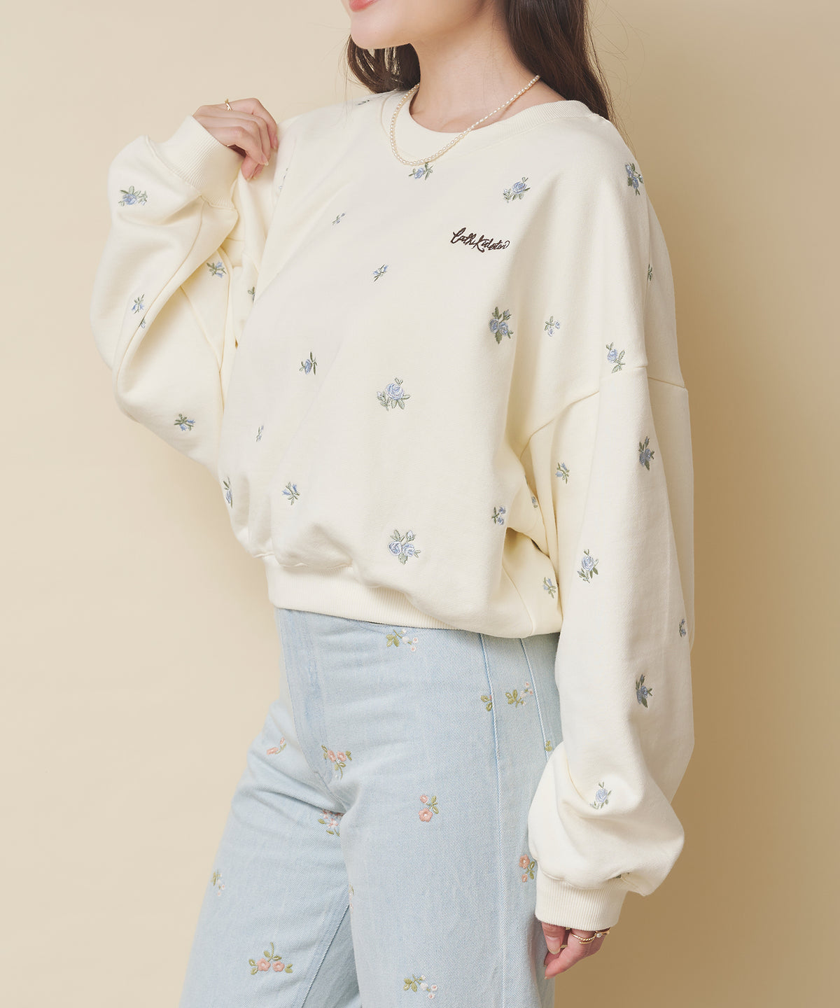 エンブロイダリースウェットトップス Floral Garden Embroidery