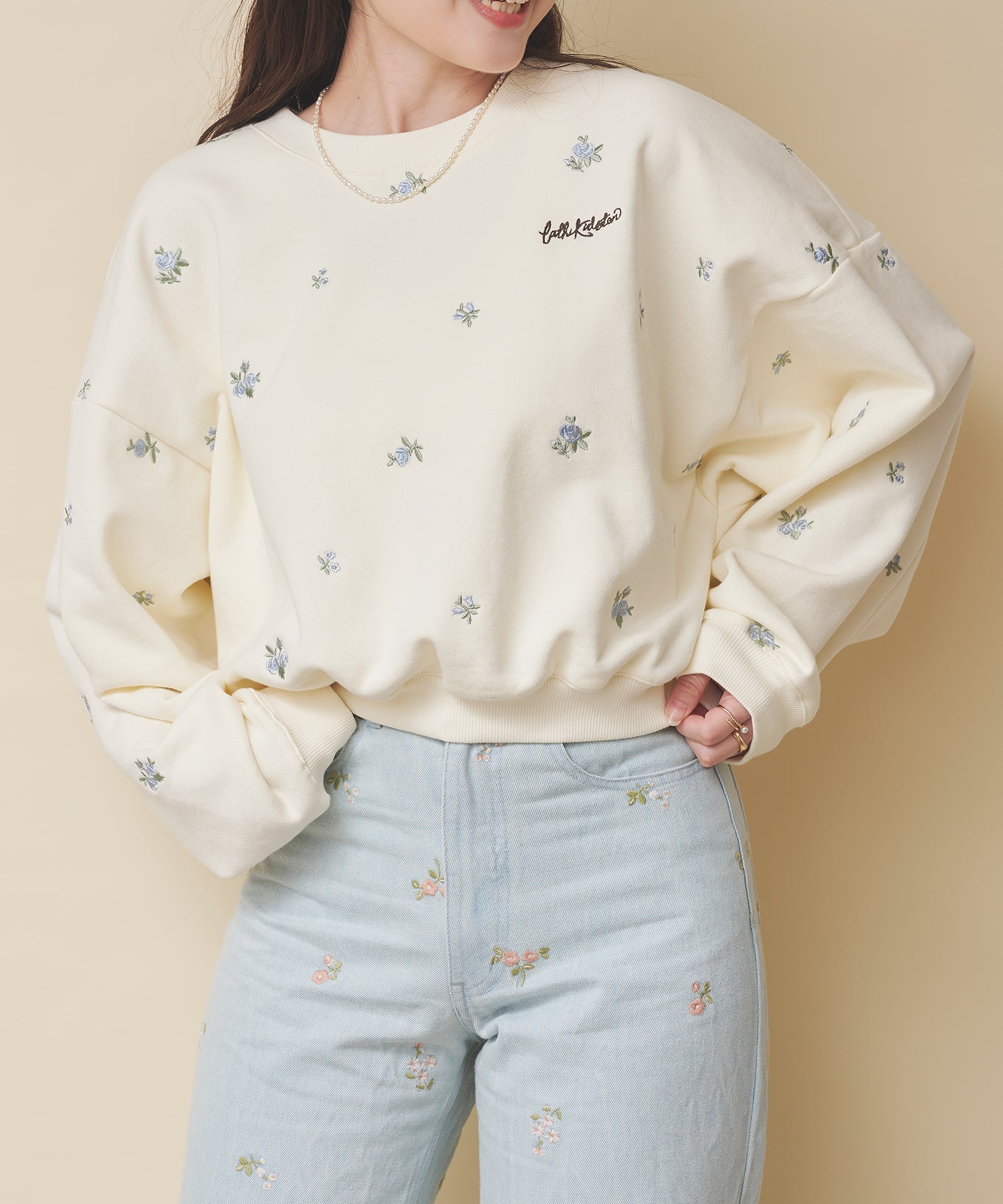 エンブロイダリースウェットトップス Floral Garden Embroidery