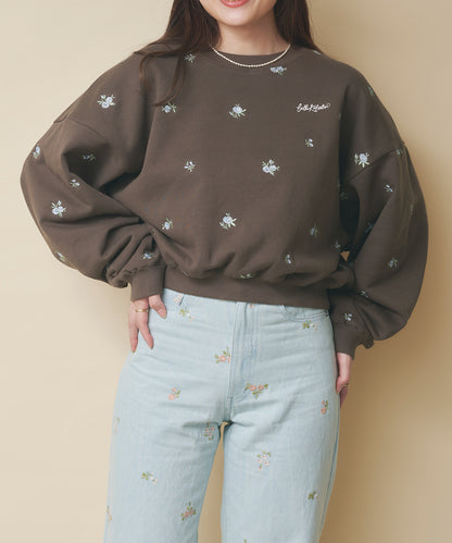 エンブロイダリースウェットトップス Floral Garden Embroidery