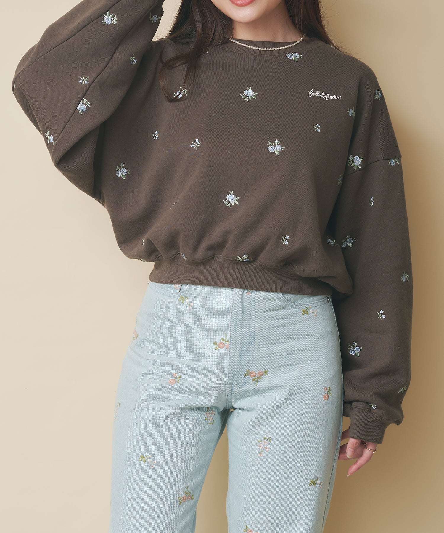 エンブロイダリースウェットトップス Floral Garden Embroidery