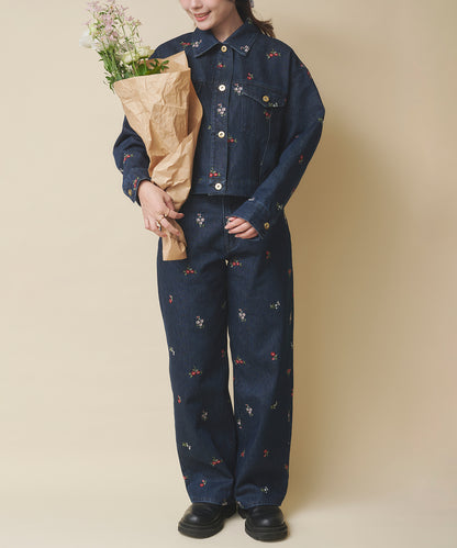 エンブロイダリーデニムパンツ Ditsy Floral Embroidery