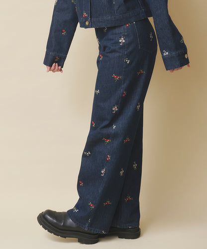 エンブロイダリーデニムパンツ Ditsy Floral Embroidery