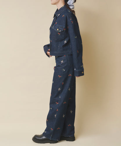 エンブロイダリーデニムパンツ Ditsy Floral Embroidery