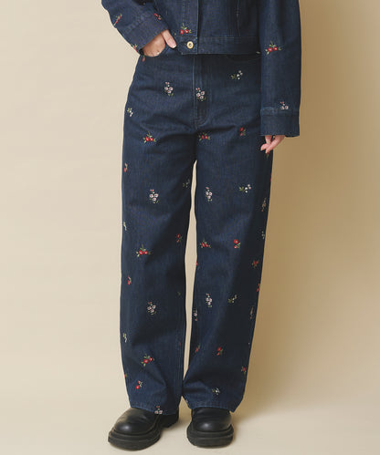 エンブロイダリーデニムパンツ Ditsy Floral Embroidery