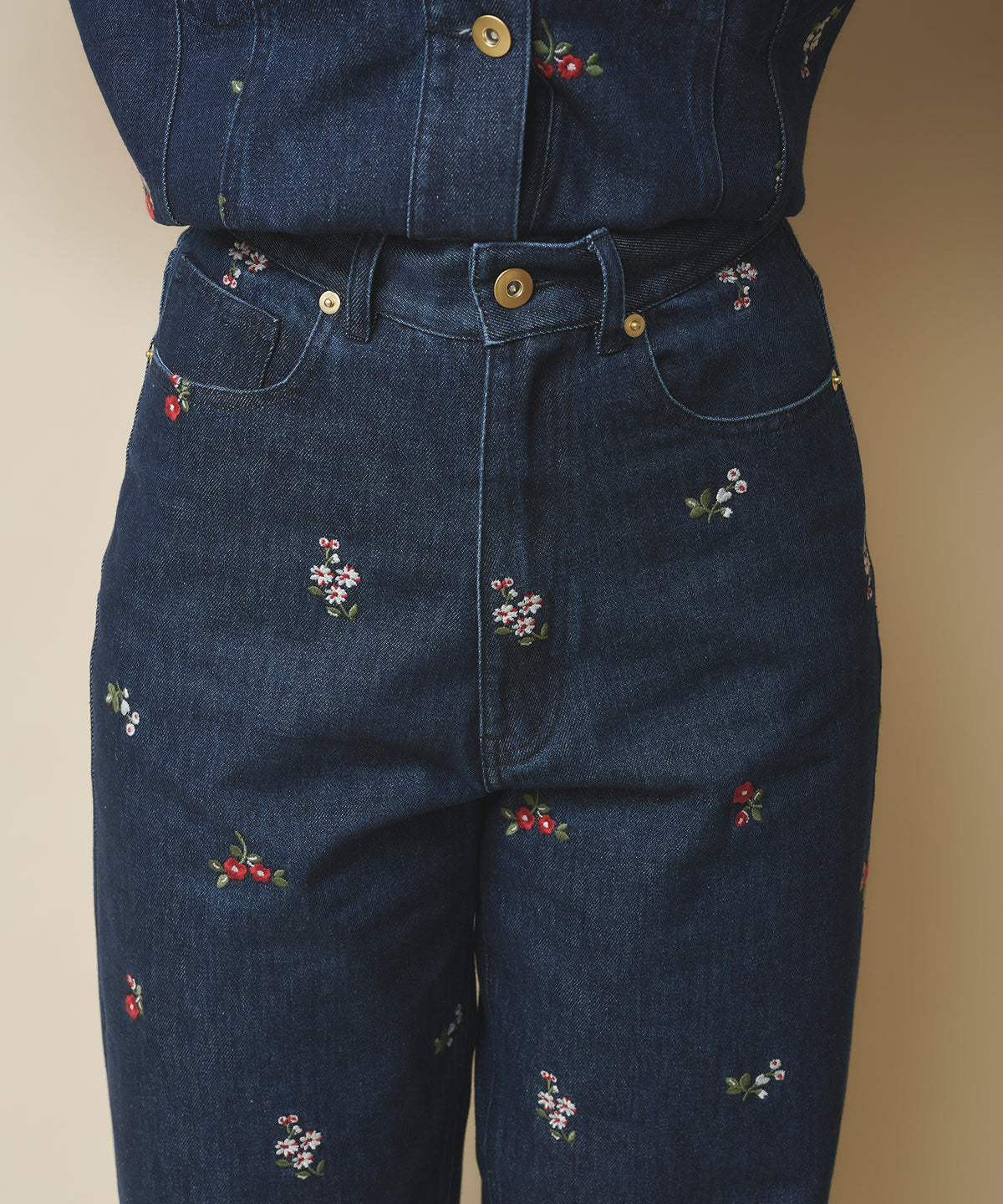 エンブロイダリーデニムパンツ Ditsy Floral Embroidery
