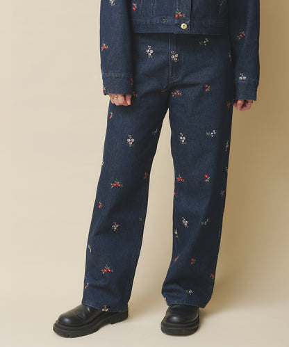 エンブロイダリーデニムパンツ Ditsy Floral Embroidery
