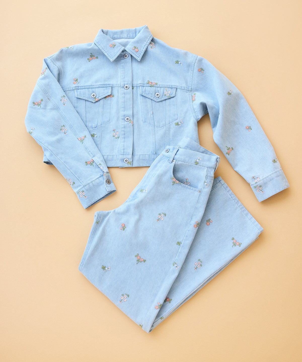 エンブロイダリーデニムパンツ Ditsy Floral Embroidery