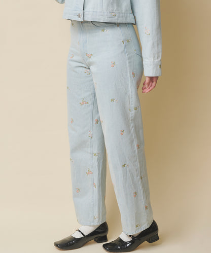 エンブロイダリーデニムパンツ Ditsy Floral Embroidery