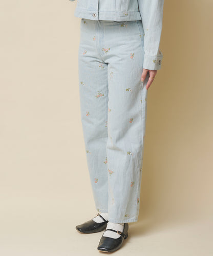 エンブロイダリーデニムパンツ Ditsy Floral Embroidery