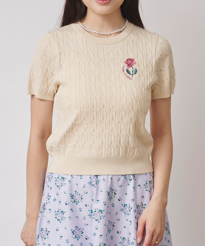 ローズエンブロイダリー ショートスリーブニット School of Joy