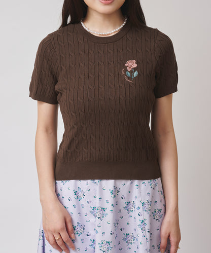 ローズエンブロイダリー ショートスリーブニット School of Joy