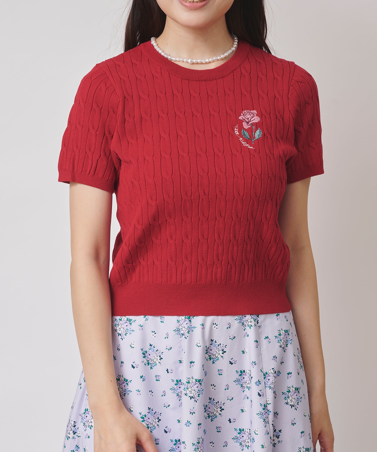 ローズエンブロイダリー ショートスリーブニット School of Joy