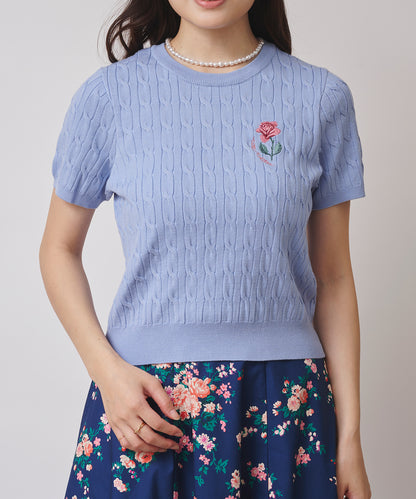 ローズエンブロイダリー ショートスリーブニット School of Joy