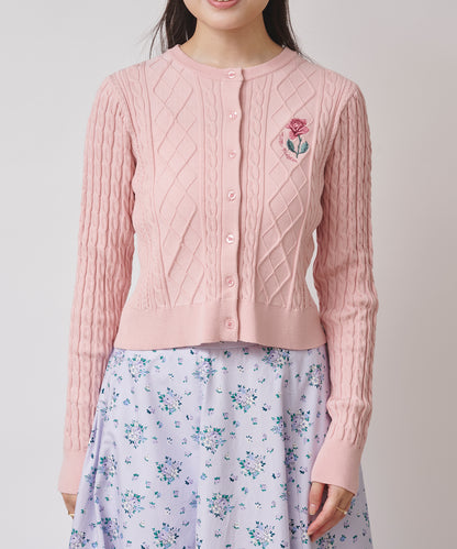 ローズエンブロイダリー ケーブルニットカーディガン School of Joy