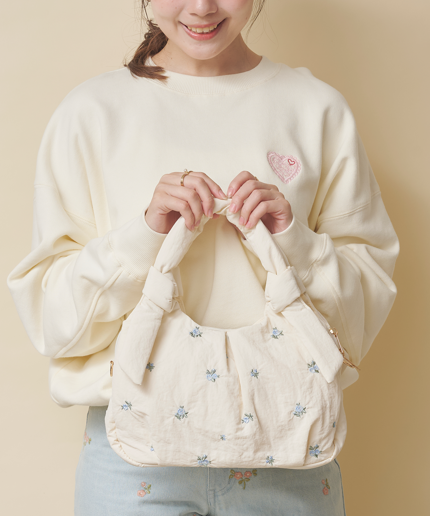リボンハンドルエンブロイダリーバッグ Floral Garden Embroidery