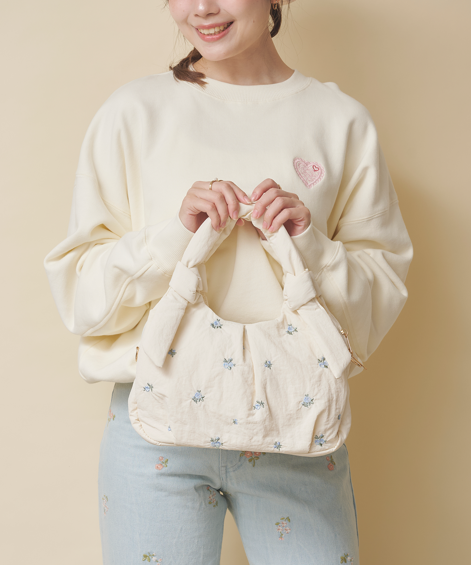 リボンハンドルエンブロイダリーバッグ Floral Garden Embroidery