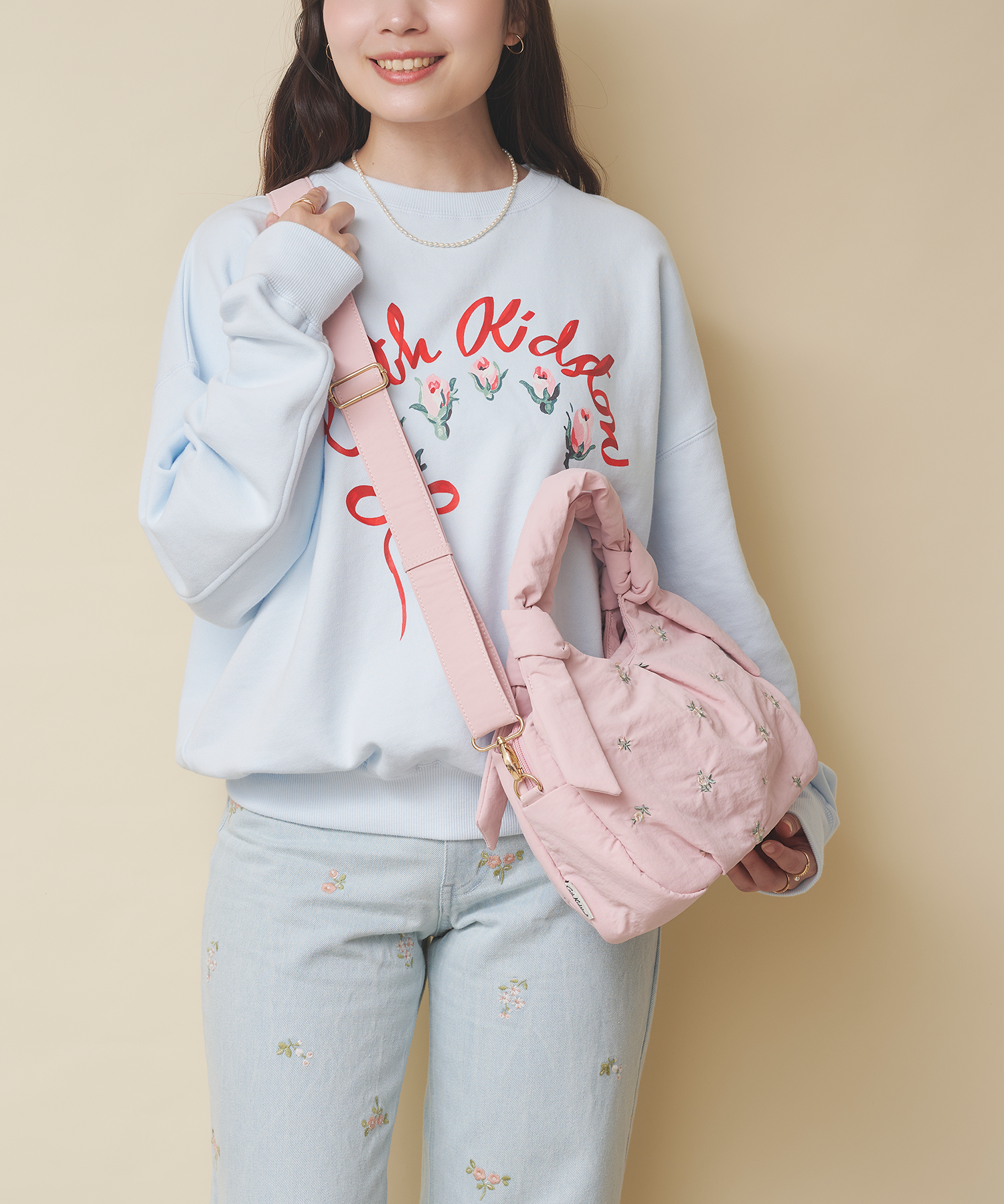 リボンハンドルエンブロイダリーバッグ Floral Garden Embroidery