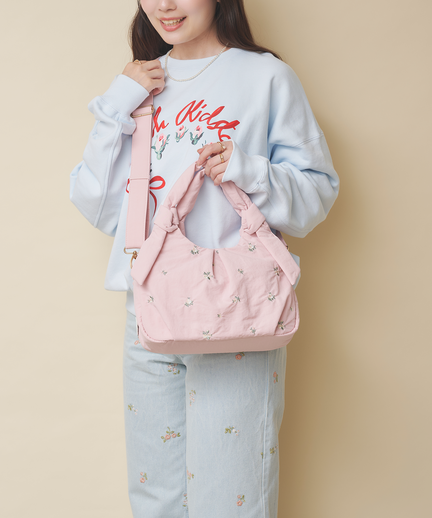 リボンハンドルエンブロイダリーバッグ Floral Garden Embroidery