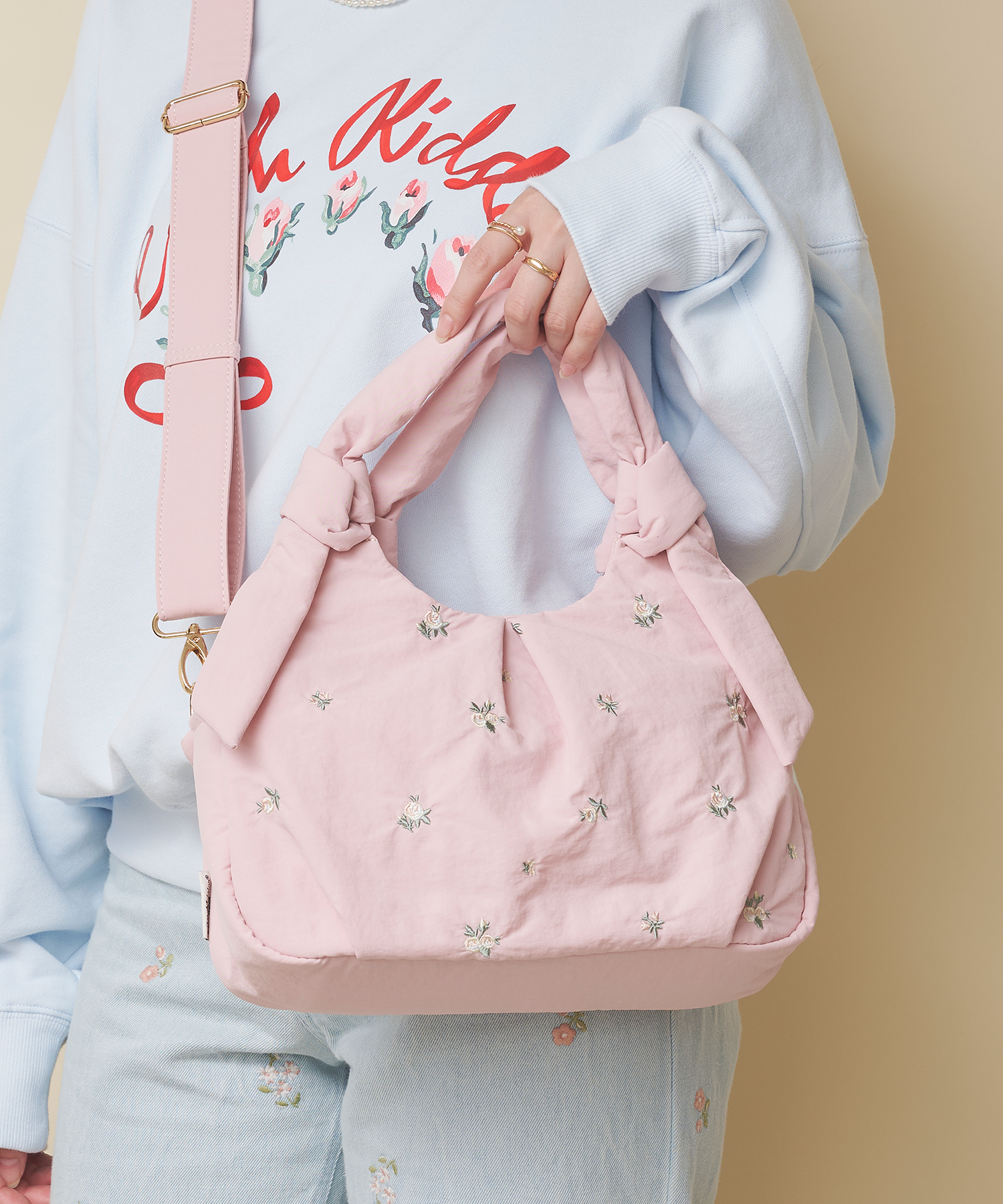 リボンハンドルエンブロイダリーバッグ Floral Garden Embroidery