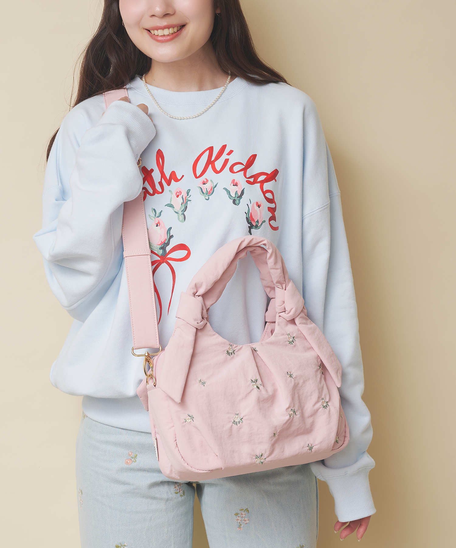 リボンハンドルエンブロイダリーバッグ Floral Garden Embroidery