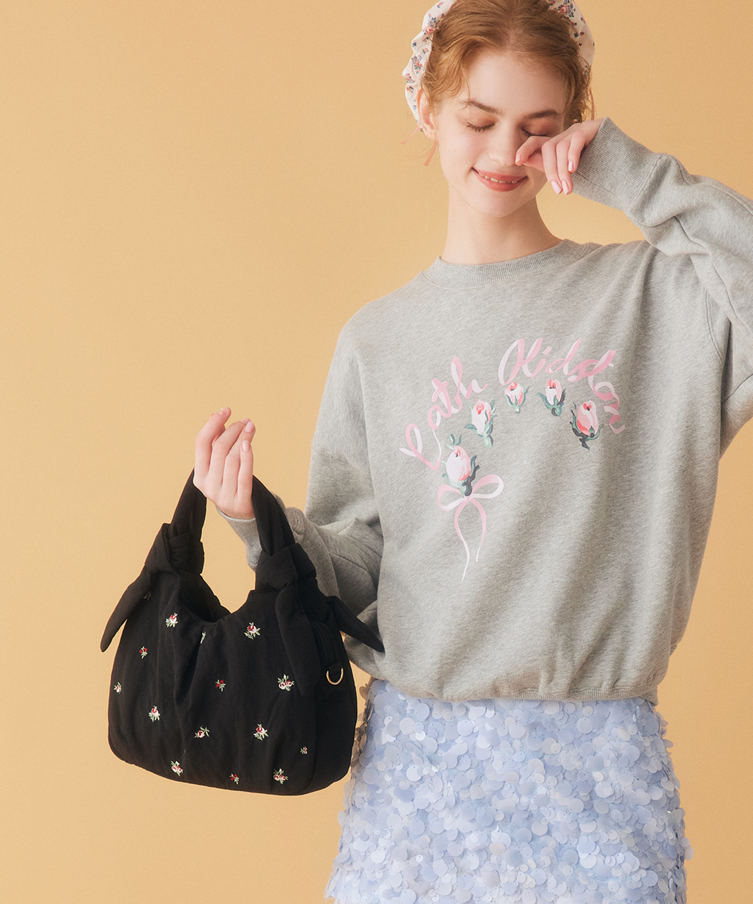 リボンハンドルエンブロイダリーバッグ Floral Garden Embroidery