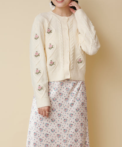 ニットケーブルカーディガン Floral Garden