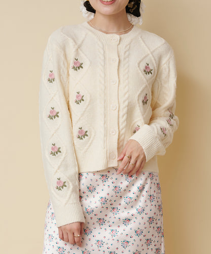 ニットケーブルカーディガン Floral Garden