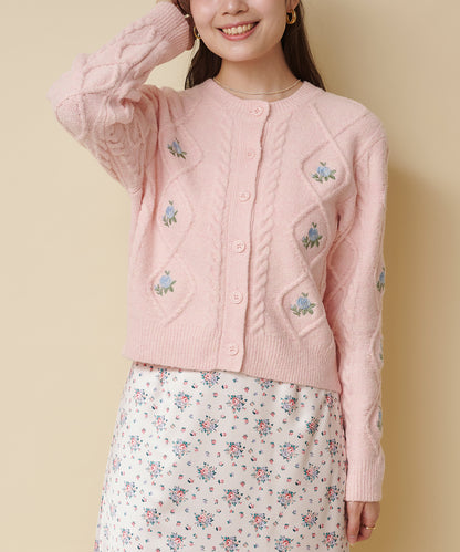 ニットケーブルカーディガン Floral Garden