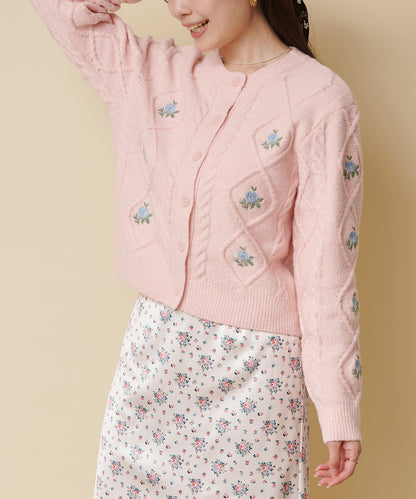 ニットケーブルカーディガン Floral Garden