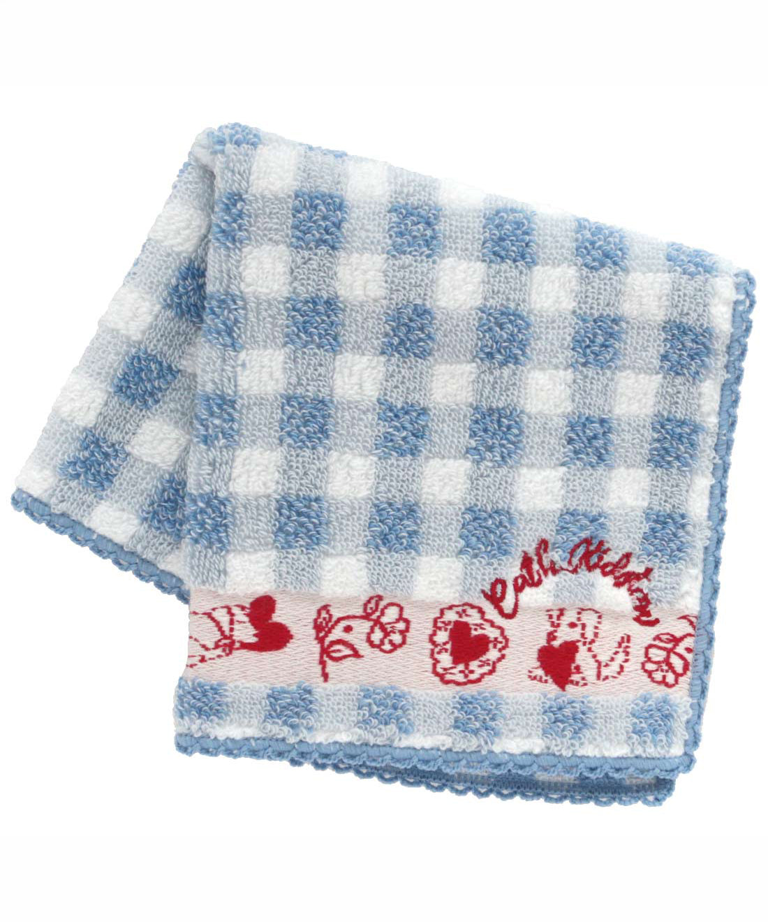 チェック＆ハートモチーフタオルハンカチ