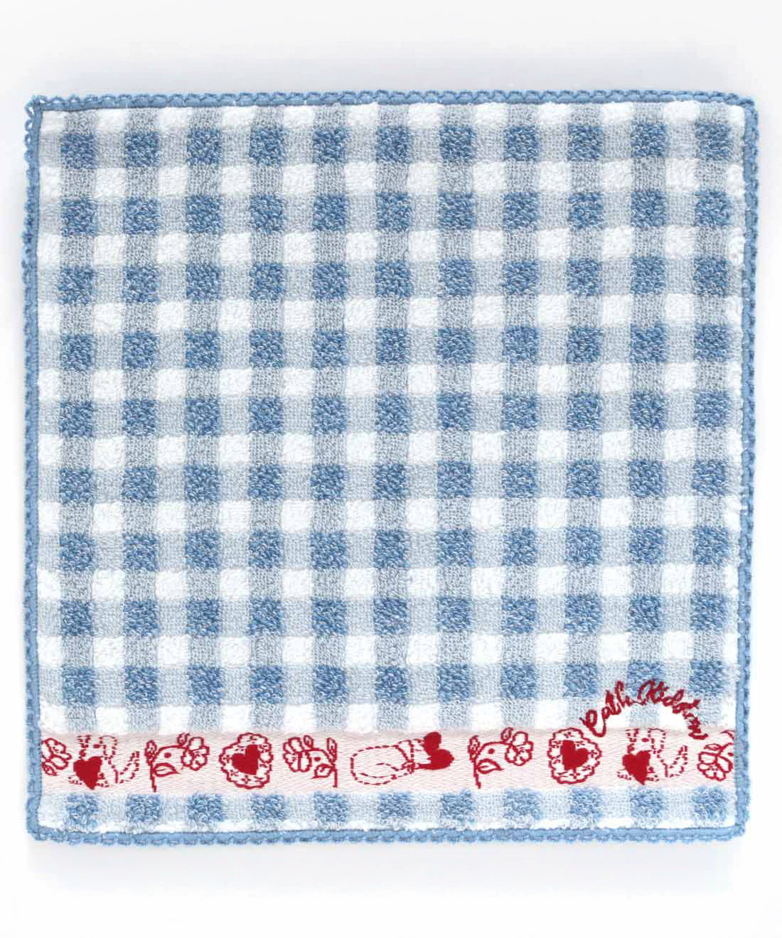 チェック＆ハートモチーフタオルハンカチ
