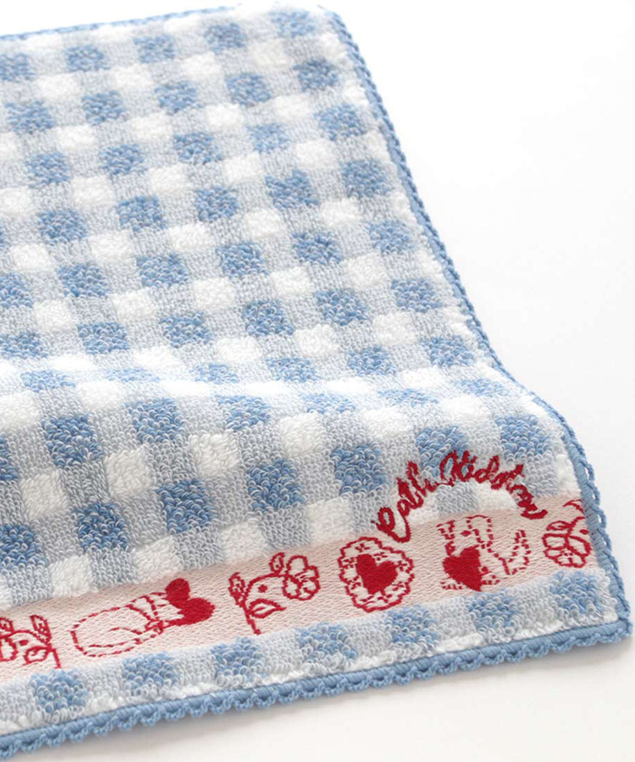 チェック＆ハートモチーフタオルハンカチ