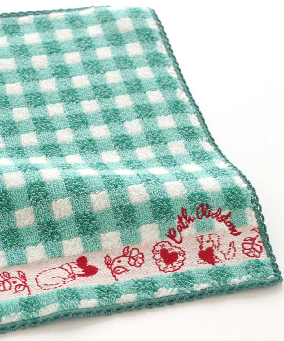 チェック＆ハートモチーフタオルハンカチ