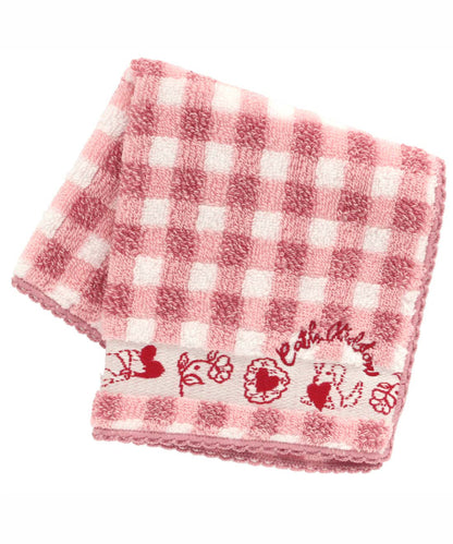 チェック＆ハートモチーフタオルハンカチ