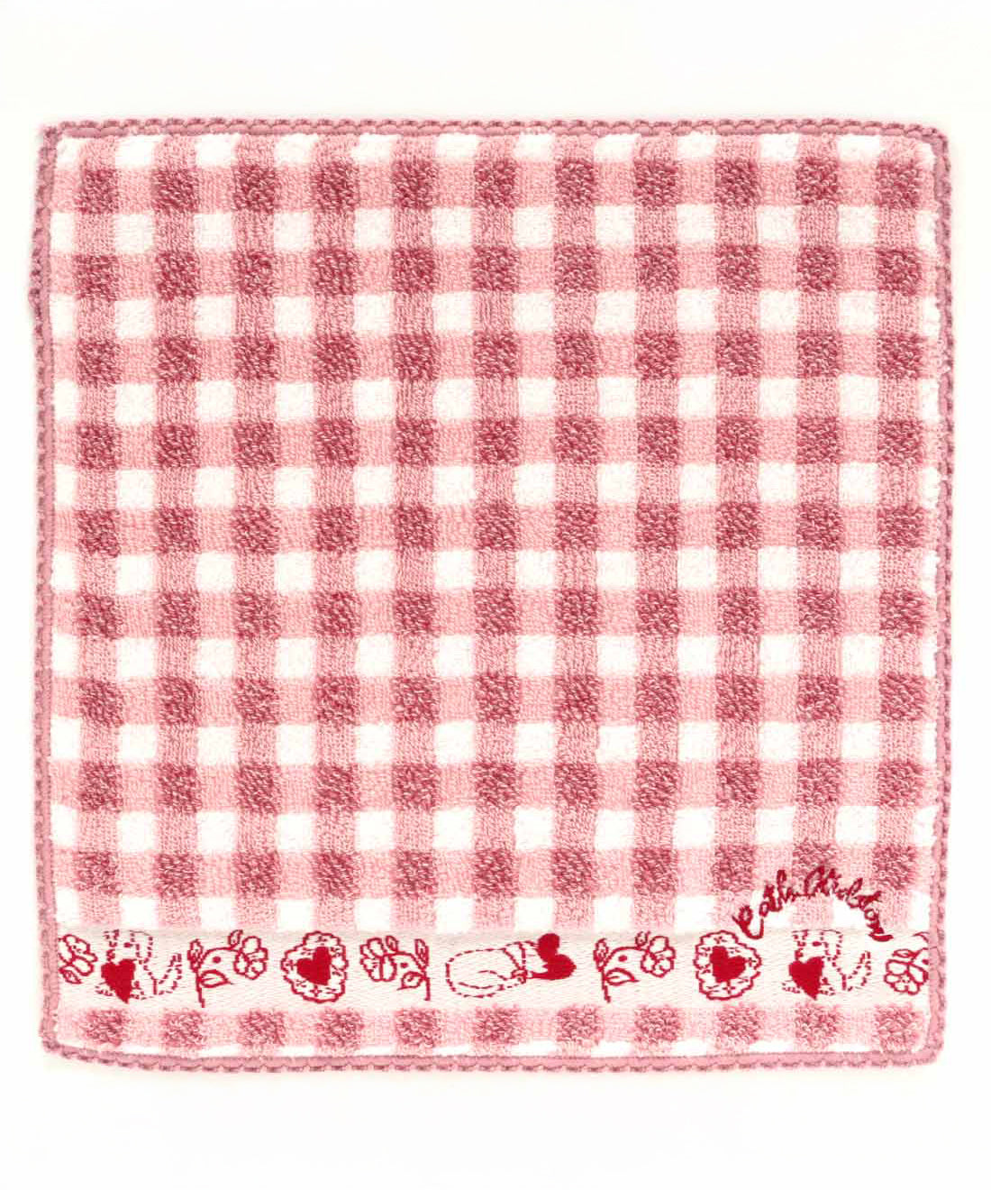 チェック＆ハートモチーフタオルハンカチ