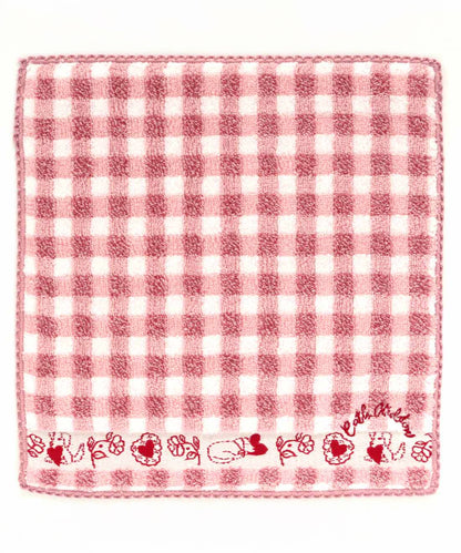 チェック＆ハートモチーフタオルハンカチ